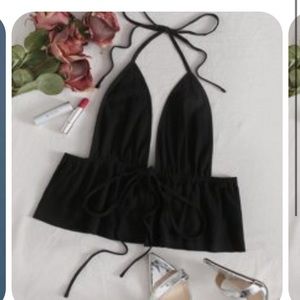 Black straps backless top